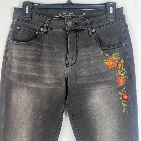 Jag Jeans Light Black Floral Embroidered Boho Skinny Jeans Size 6/28 - Picture 3 of 10